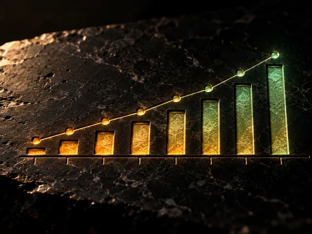 Gráfica de barras grabada en mármol negro con luz ámbar y menta.