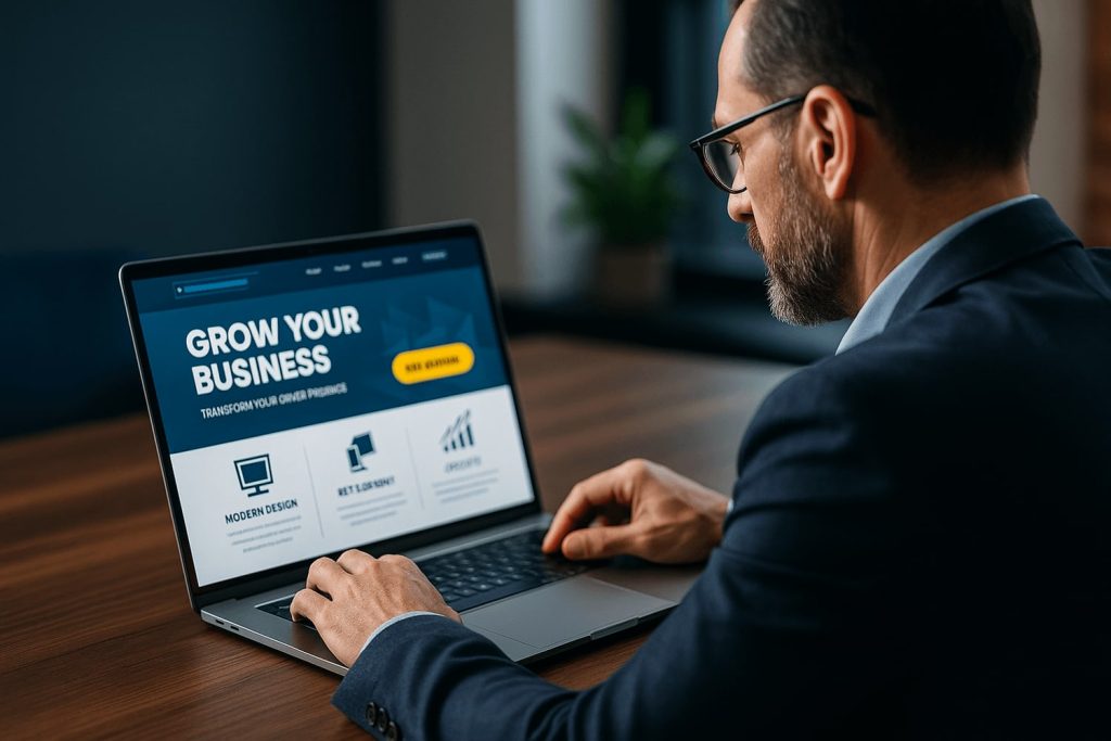 Cliente navegando en una web moderna que transmite confianza.